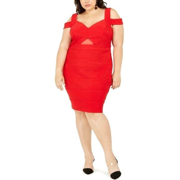 New EMERALD SUNDAE 3X Womens Red Bandage Bodycon C - Picture 1 of 2